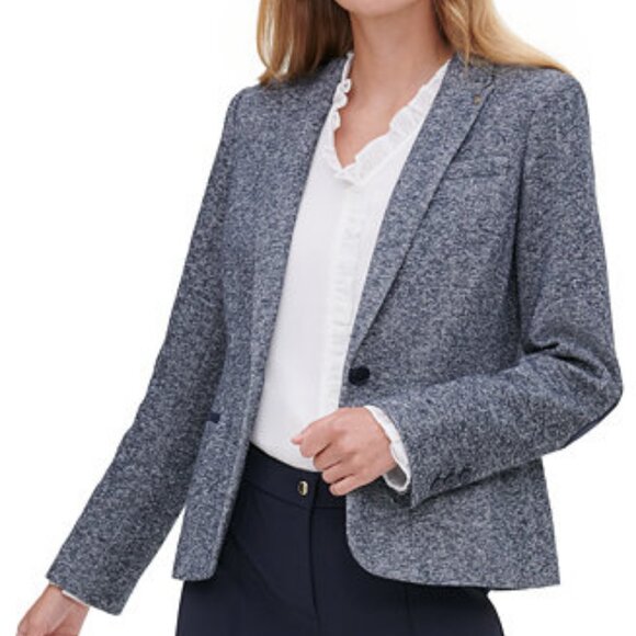 Tommy Hilfiger Blue Heather Blazer Jacket with Elbow Patches Sz 2 - Picture 1 of 6